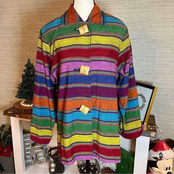 Norm Thompson Art to Wear Rustic Serape Striped  100% Cotton Jacket Size Medium - Picture 9 of 9